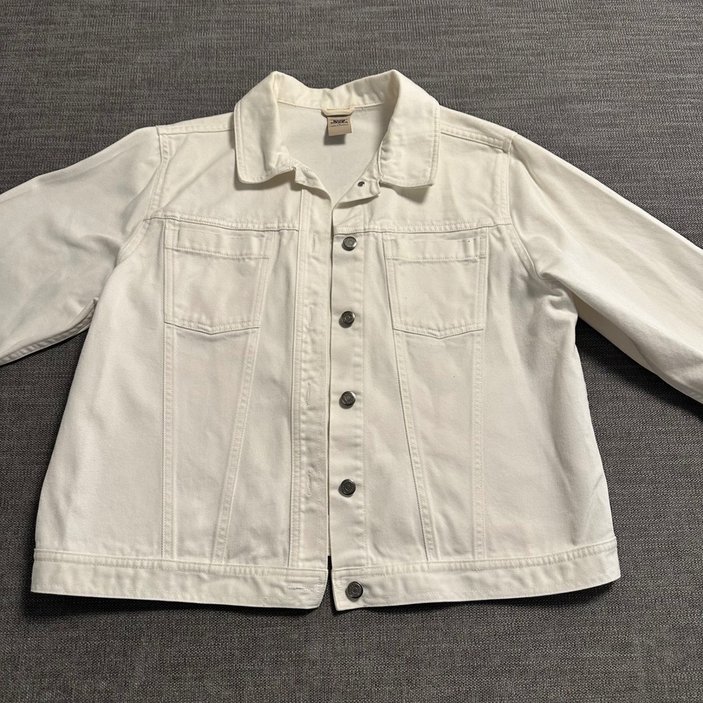 High Sierra Denim Jacket Womens XL White Classic Trucker Cotton Button Up